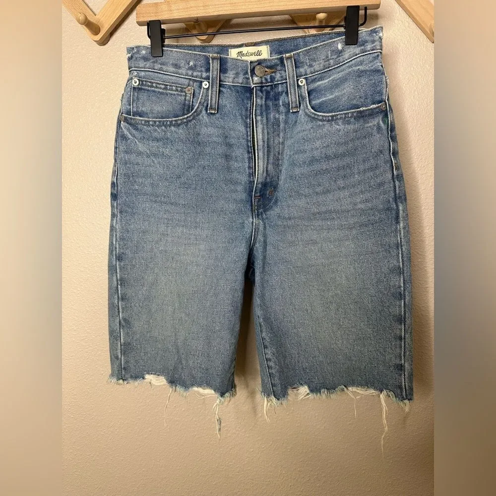 Madewell High-Rise Long Denim Shorts in Hedrick Wash Sz 25